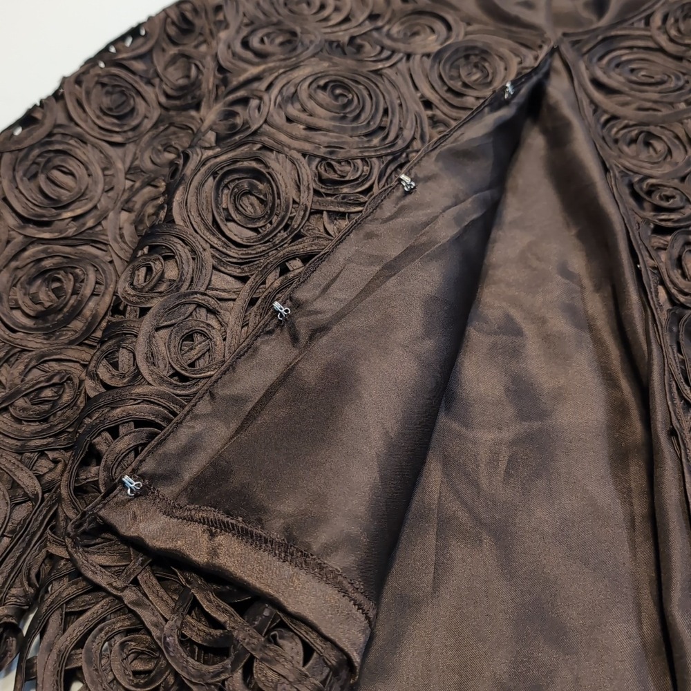 Chocolate Brown Rosette Ribbon Jacket Womens Large Open Front Cropped - Picture 13 of 13
